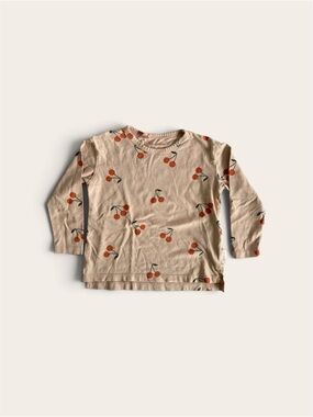 Tiny Cottons Kids Long-Sleeve Cherry Print Top - Peach/Beige